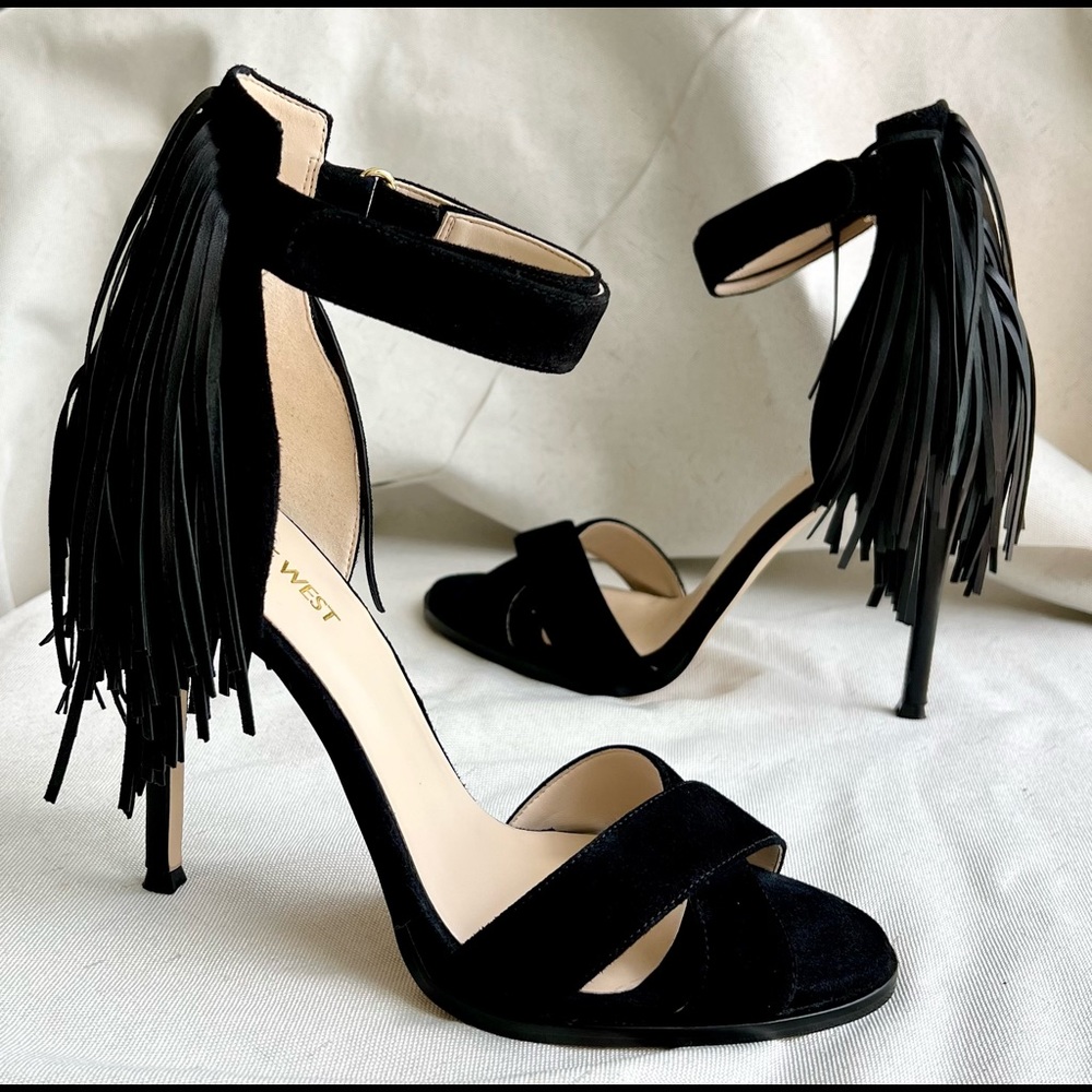 NINE WEST Fringe high heels ankle strap sandal
